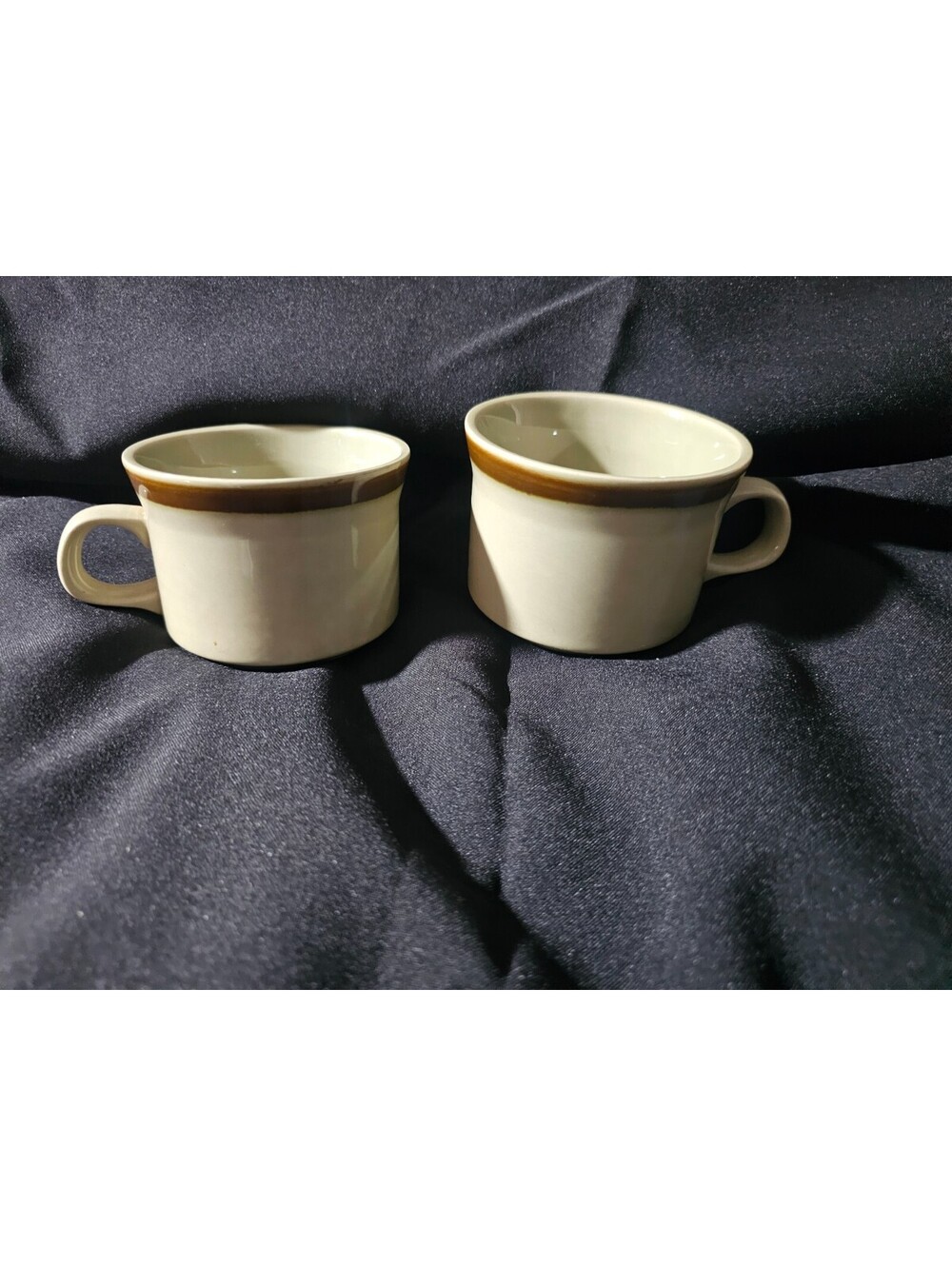 (2pc) Vintage Topaz Stoneware Coffee Cup Mug Japan Hand Painted Green Brown Tea